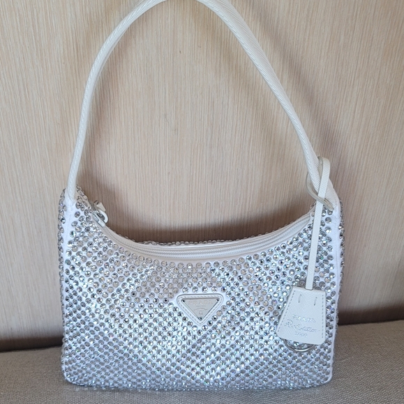 🦋NWT🦋 Prada Satin Crystal Mini Re-Edition Bag - Picture 4 of 13